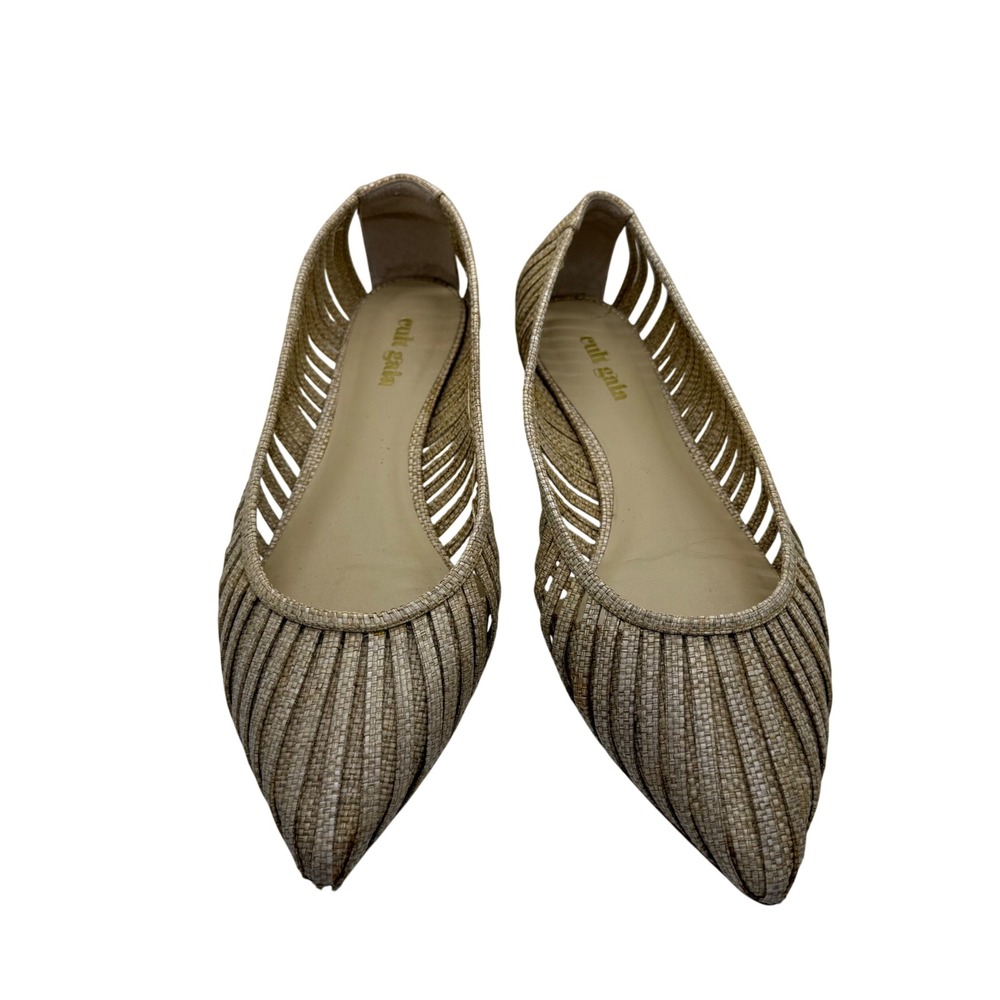 Cult Gaia Woven Pointed Toe Flats Beige Cage Cutout Shoes Size 38.5 Brazil US 8